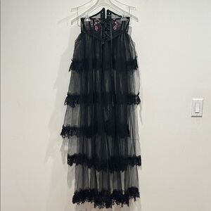 Dolls Kill Widow Black Lace detachable train corset Maxi Skirt size small/medium